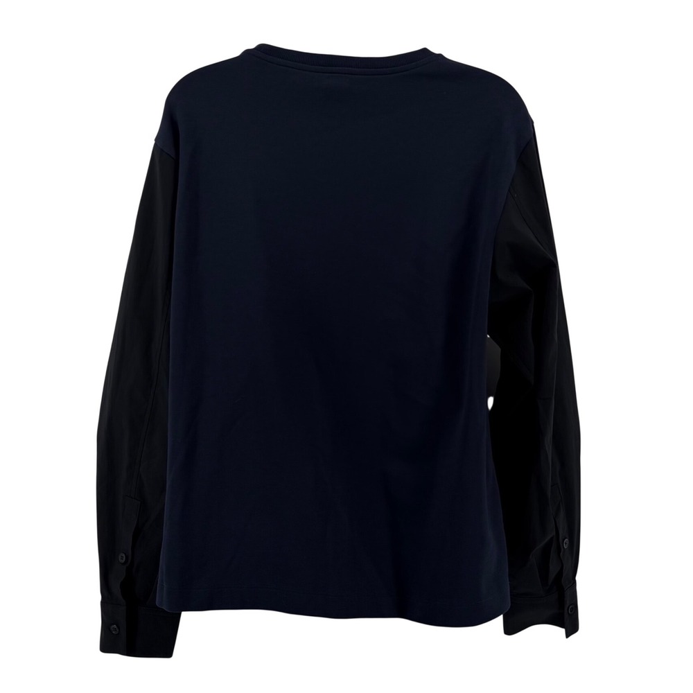 Athleta Mixed Media Long Sleeve Top Navy Black Athleisure Sweatshirt Women M - Picture 2 of 9